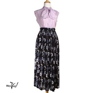 Vintage Carolyn Taylor Blue Floral Rayon Flowy Skirt, Elastic Waist M - Hey Viv